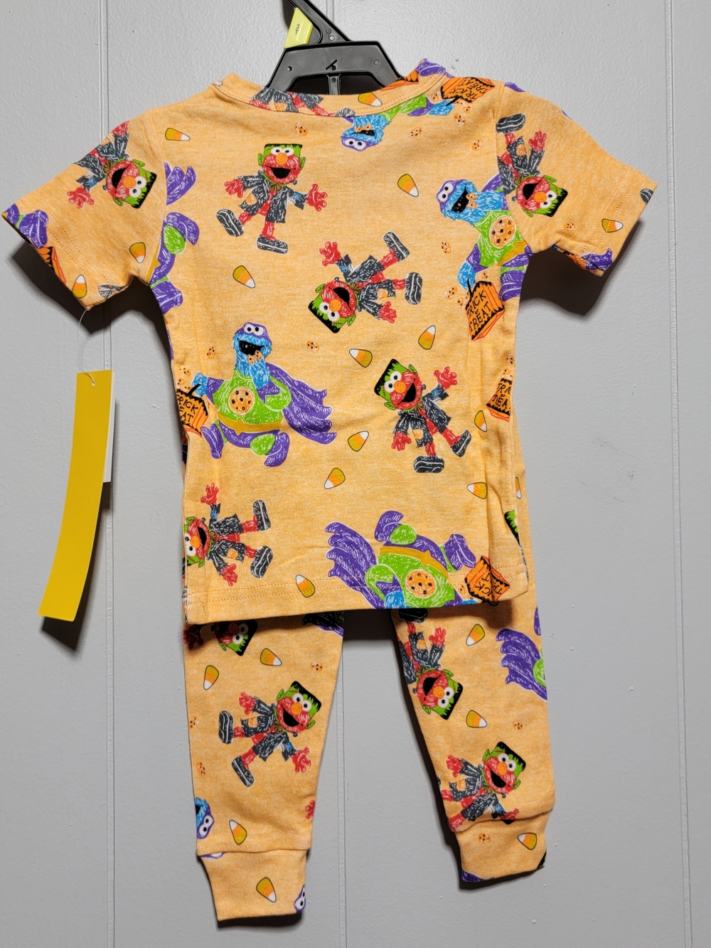 Sesame Street Orange Halloween Character Pajama Set with Purple & Green Accents